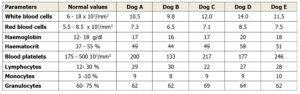 Canine whole blood parameters