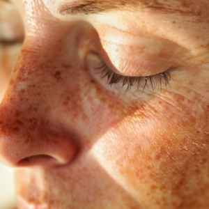 Close-Up of a Woman's Face with Melasma Spots in Natural Light