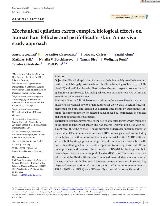 Publication picture: Mechanical epilation exerts complex biological effects on human hair follicles and perifollicular skin: An ex vivo study approach