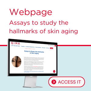 Image of a computer displaying a webpage called "Assays to study the hallmarks of skin aging"